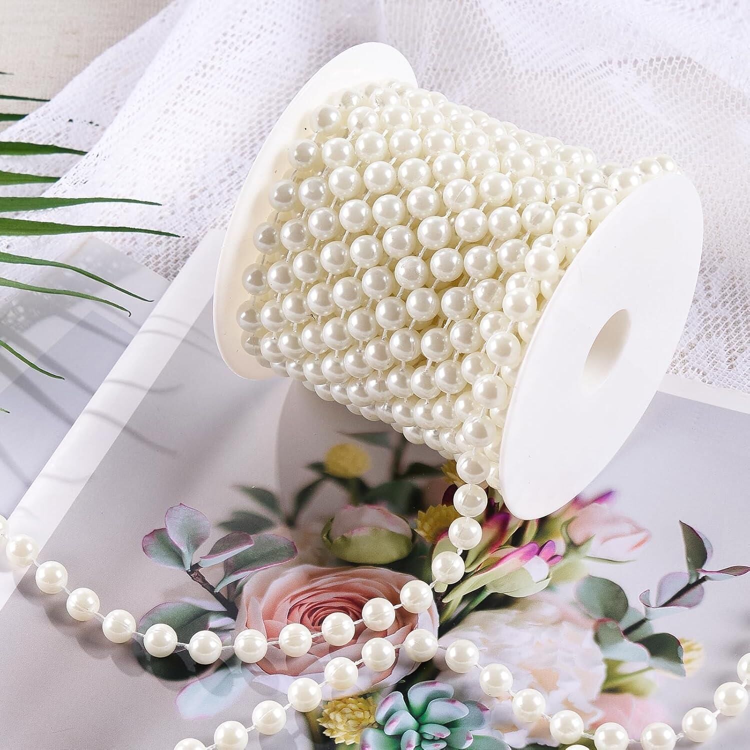 Sıralı Yuvarlak Deliksiz Plastik İnci 8 mm 9 metre