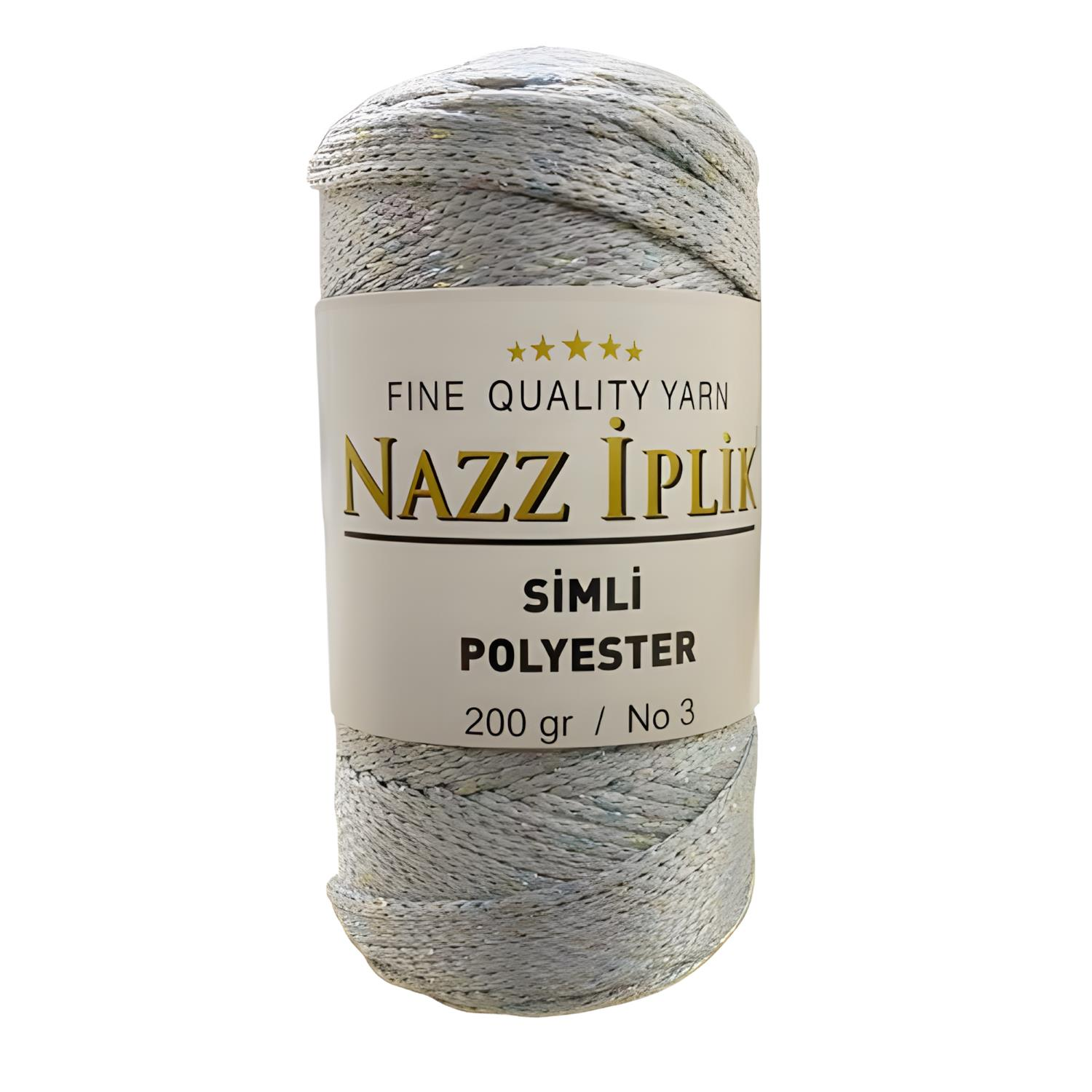 Nazz Simli Polyester Makrome El Örgü İpi 200 gr 40 Simli Uçuk Gri