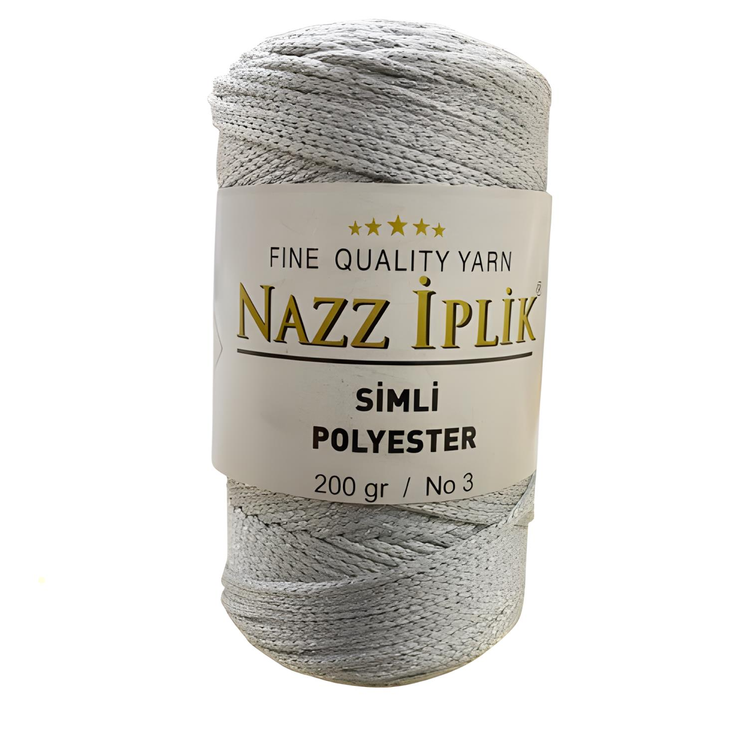Nazz Simli Polyester Makrome El Örgü İpi 200 gr 48 Simli Açık Gri