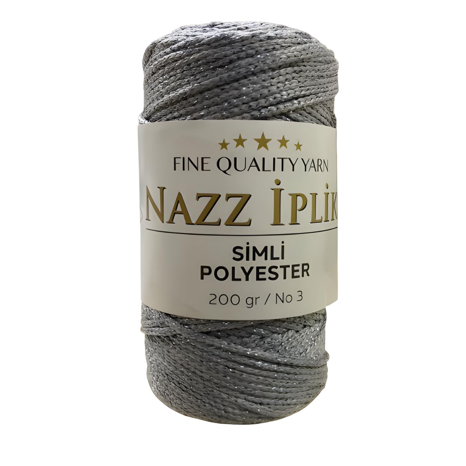 Nazz Simli Polyester Makrome El Örgü İpi 200 gr 49 Simli Gri