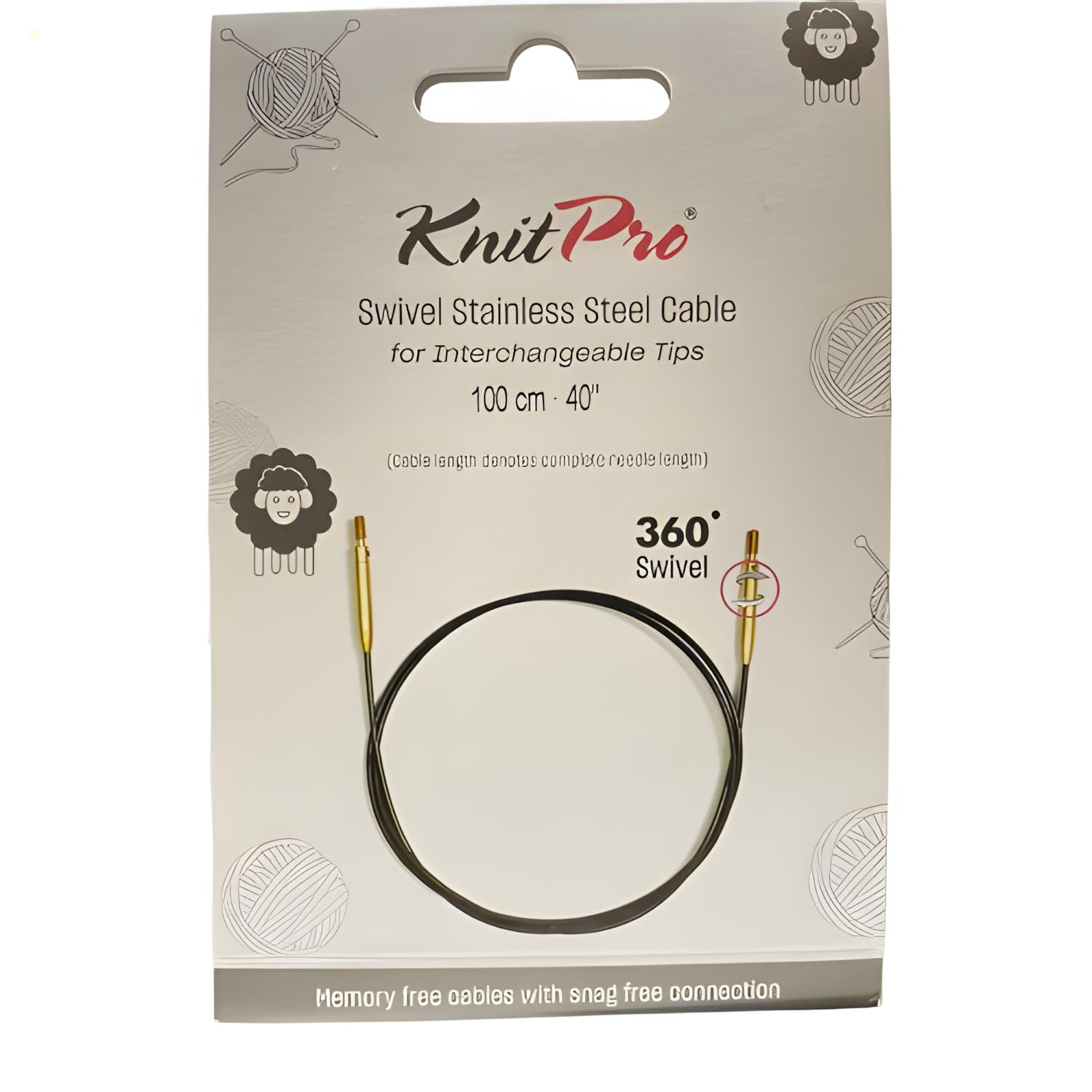 KnitPro Paslanmaz Çelik Döner Misina Kabloları 360° Siyah Altın 1057X 100 cm