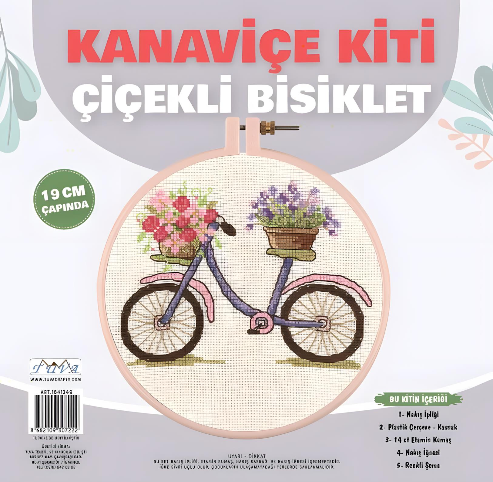 Tuva Kanaviçe Etamin Kiti Çiçekli Bisiklet 19 cm K102