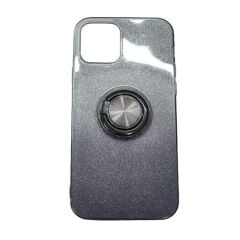 Iphone 12 ve 12 Pro Kılıf Simli Yüzüklü Silikon Stand Kılıf Siyah