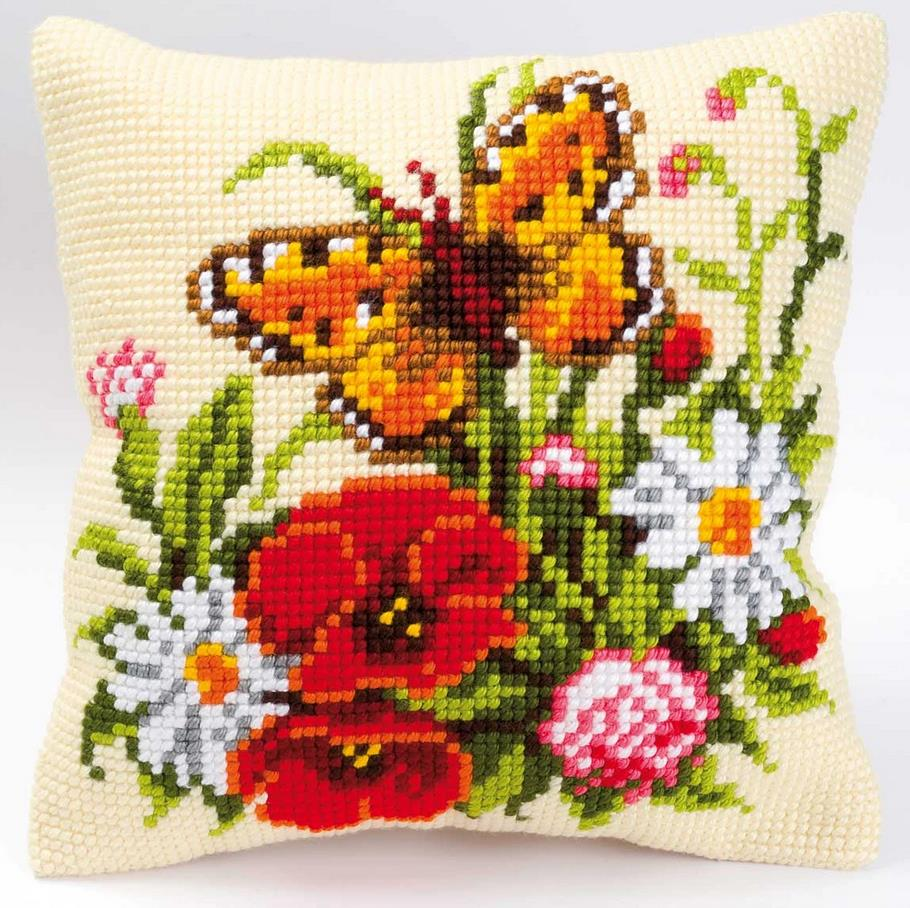 Vervaco İşlenecek Goblen Yastık Etamin Çiçek ve Kelebek Kiti PN-0008548