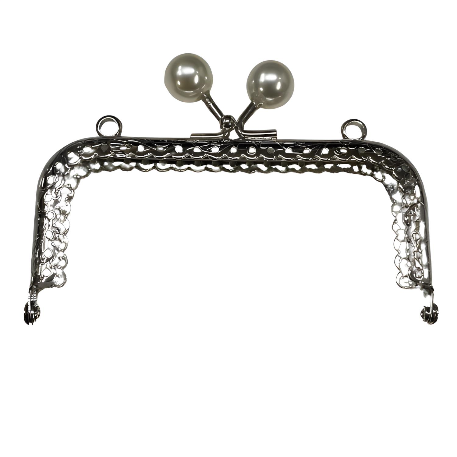 Metal Boncuklu Çanta Cüzdan Sapı Bursu 10.5 cm X15 Beyaz