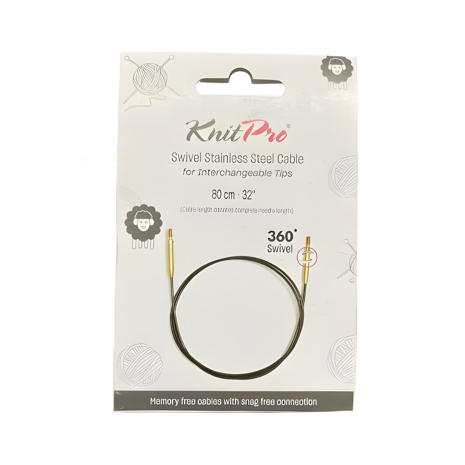 KnitPro Paslanmaz Çelik Döner Misina Kabloları 360° Siyah Altın 1057X 80 cm