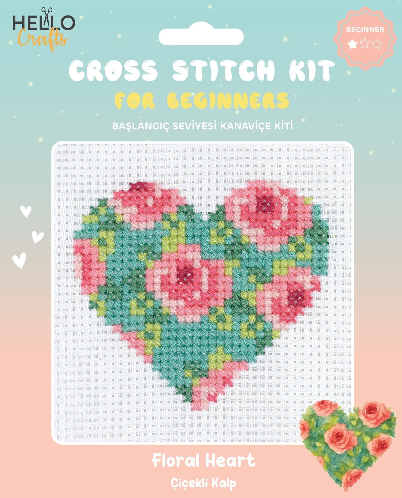 Hello Başlangıç Seviyesi Kanaviçe Kiti (iplik, iğne, kumaş) 15*15 cm HC559