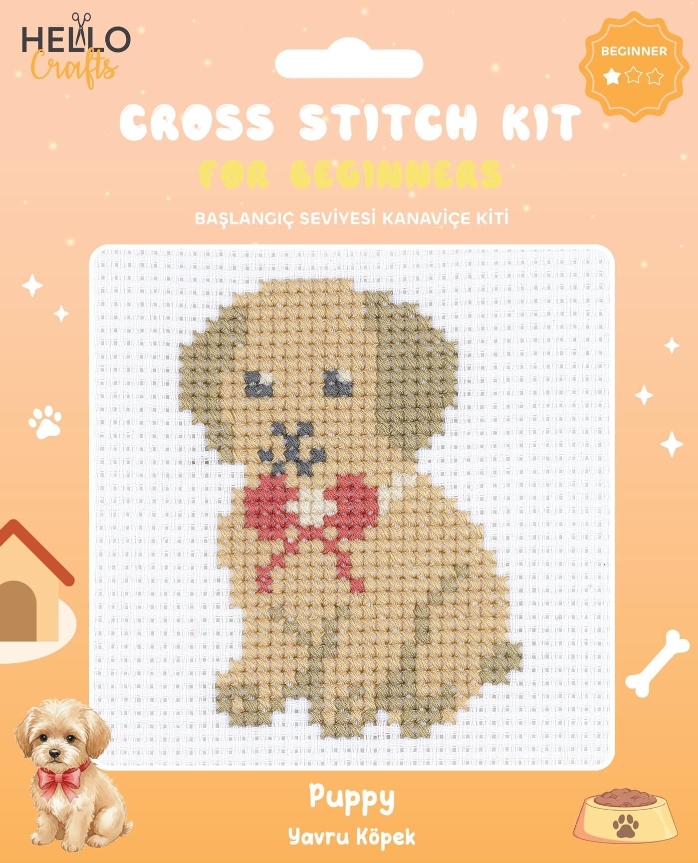 Hello Başlangıç Seviyesi Kanaviçe Kiti (iplik, iğne, kumaş) 15*15 cm HC552