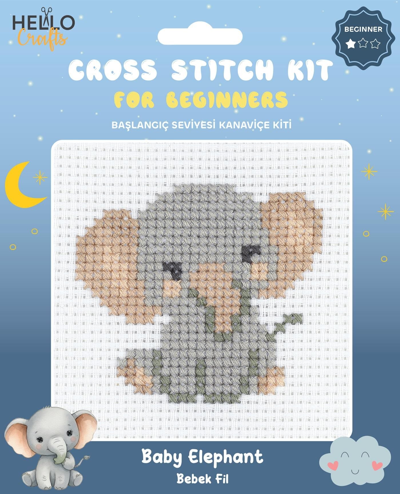 Hello Başlangıç Seviyesi Kanaviçe Kiti (iplik, iğne, kumaş) 15*15 cm HC556