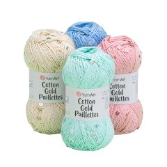 YarnArt Cotton Gold Paillettes Yumuşak ve Pullu Örgü İpi 50 gr