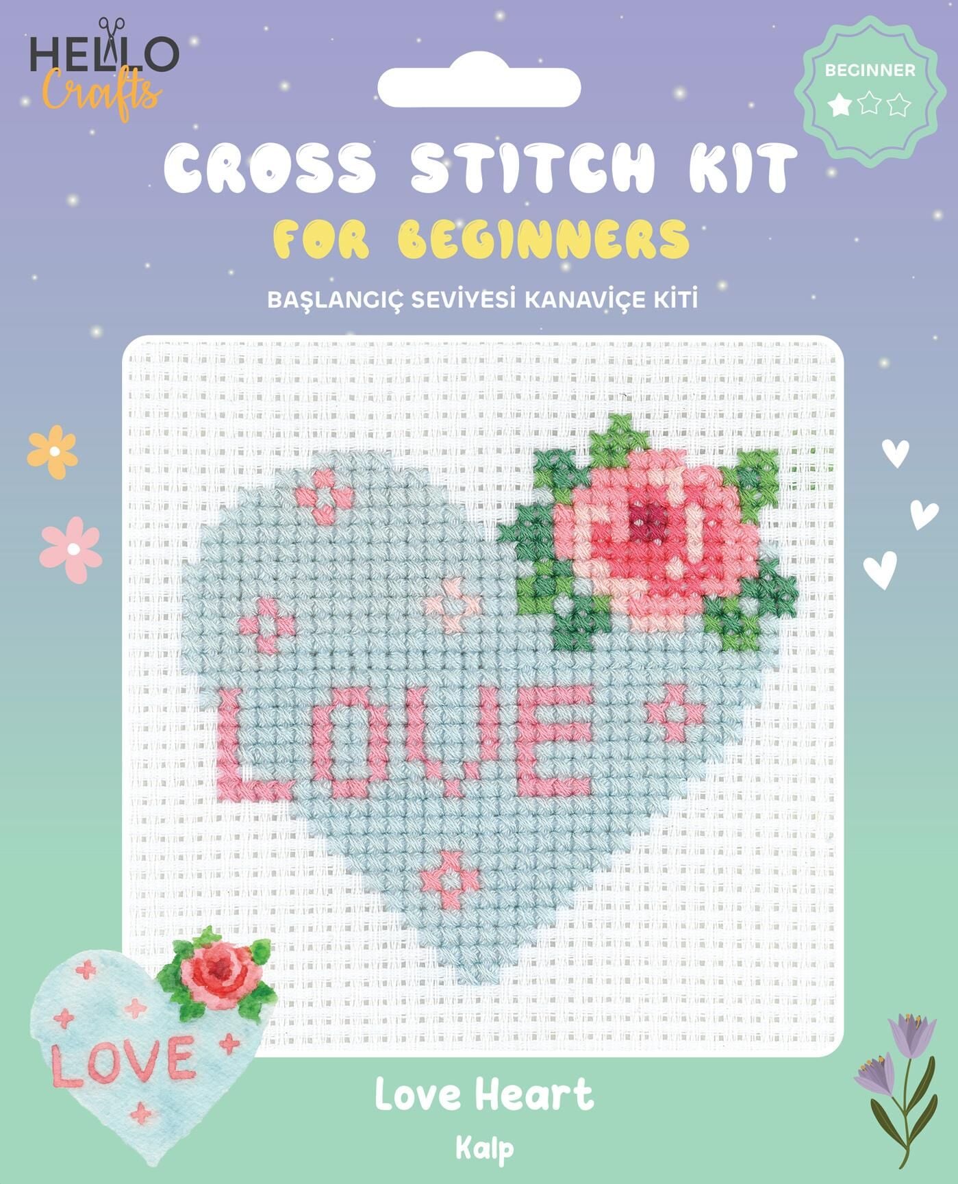 Hello Başlangıç Seviyesi Kanaviçe Kiti (iplik, iğne, kumaş) 15*15 cm HC558