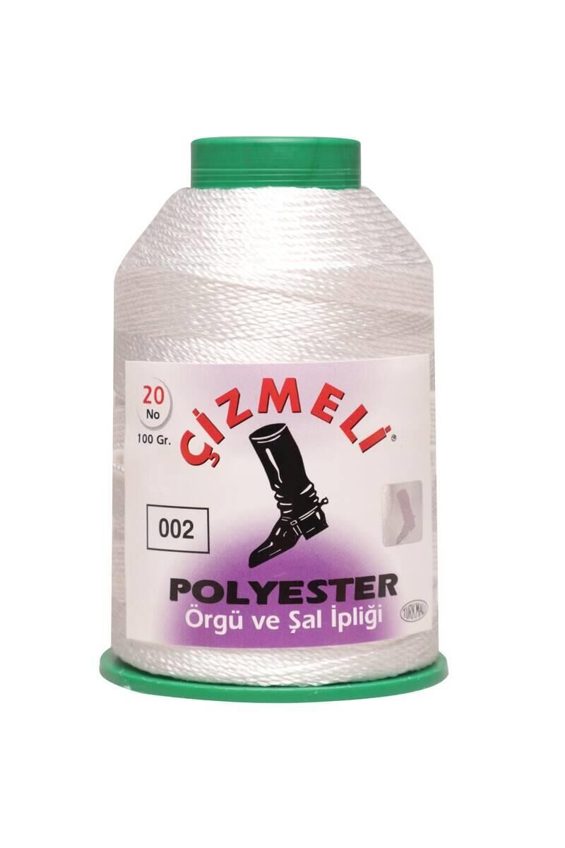 Çizmeli Polyester Örgü ve Şal İpliği No:20 100 gr 002 Kırık Beyaz
