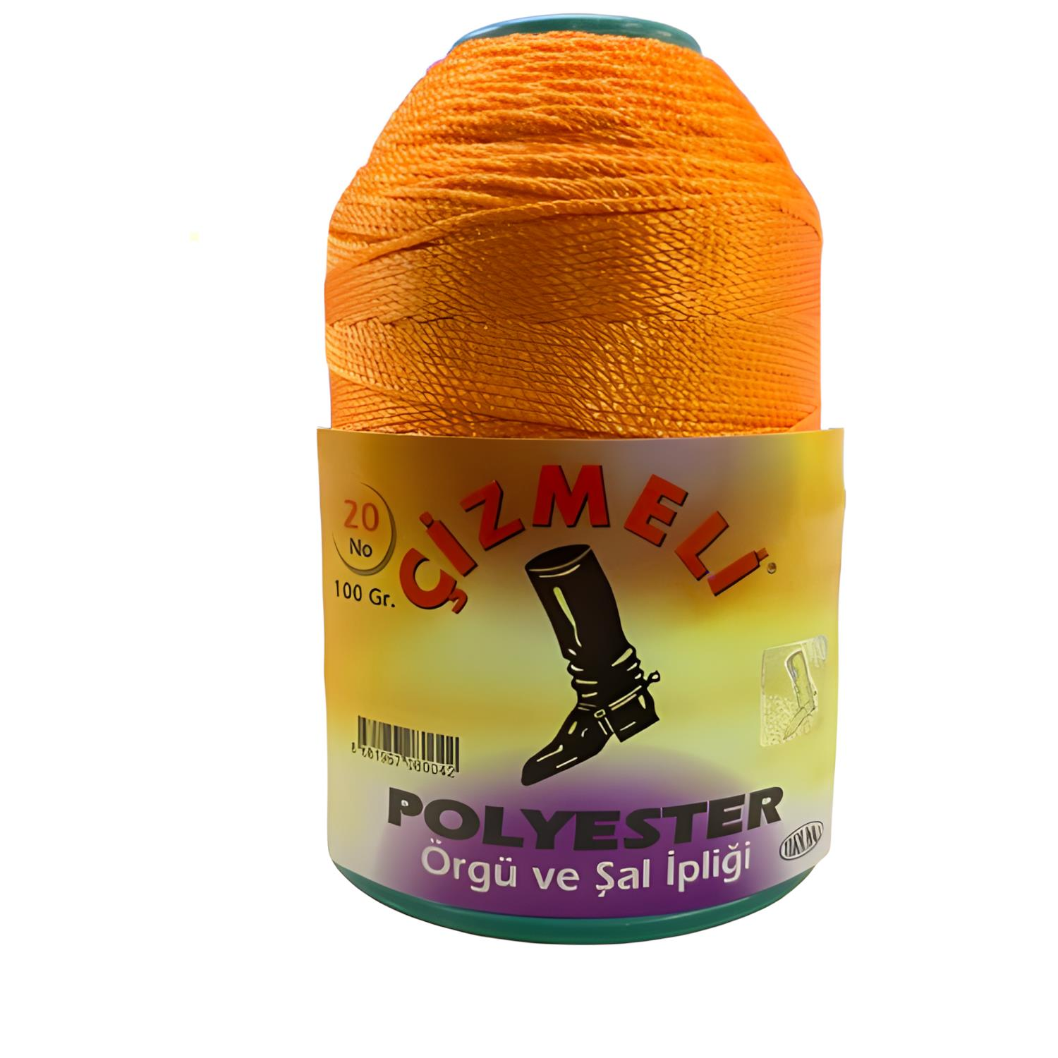 Çizmeli Polyester Örgü ve Şal İpliği No:20 100 gr 165 Fosfor Turuncu
