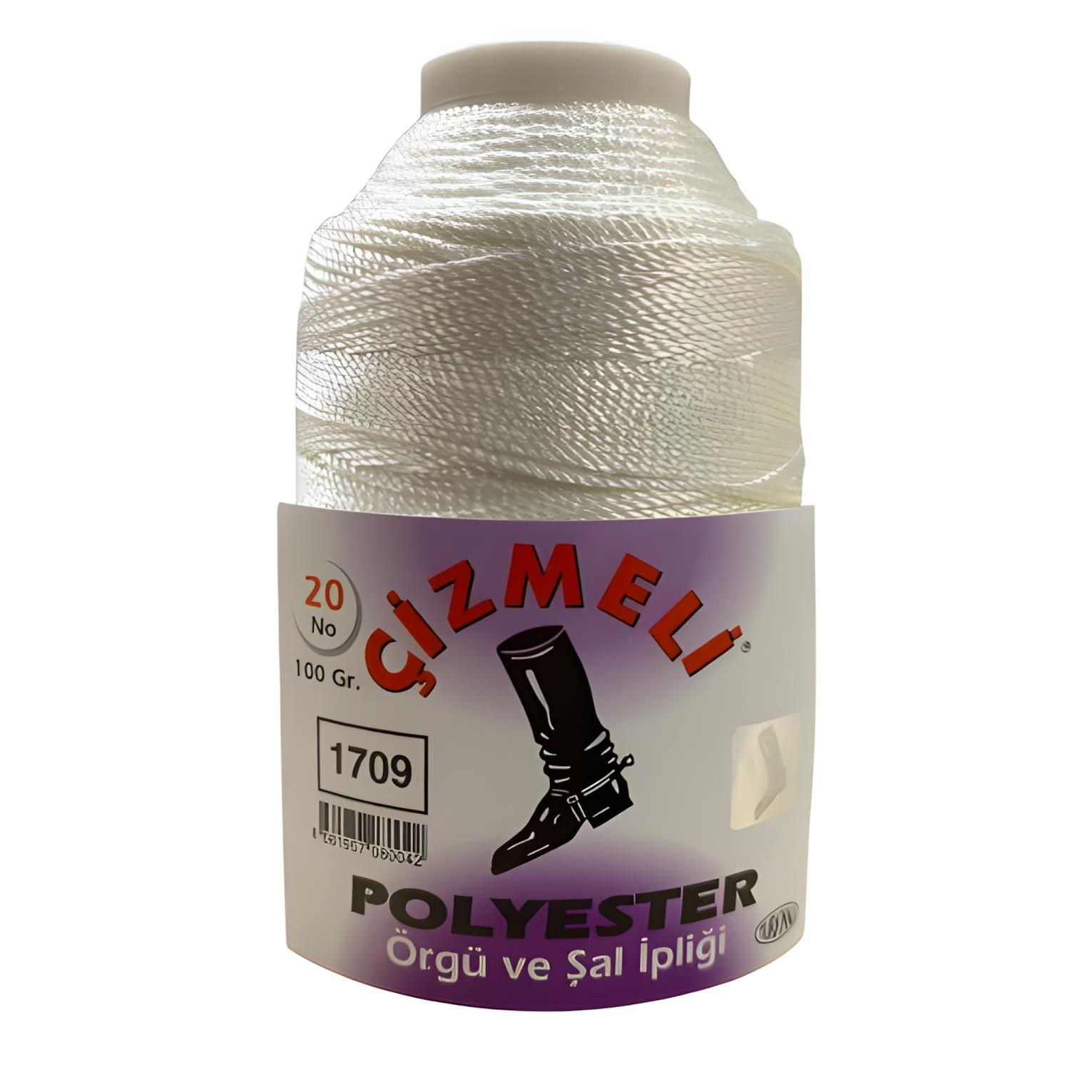 Çizmeli Polyester Örgü ve Şal İpliği No:20 100 gr 1709 Krem