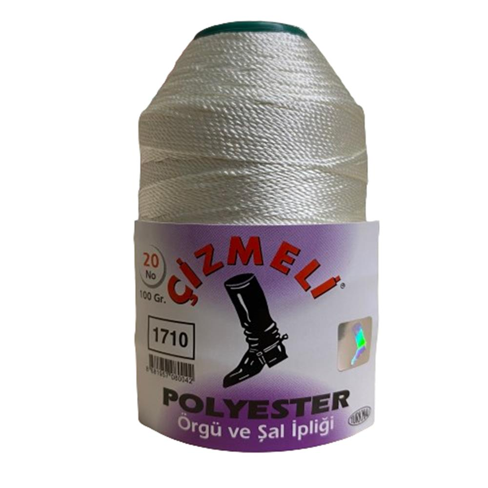 Çizmeli Polyester Örgü ve Şal İpliği No:20 100 gr 1710 Kırık Beyaz