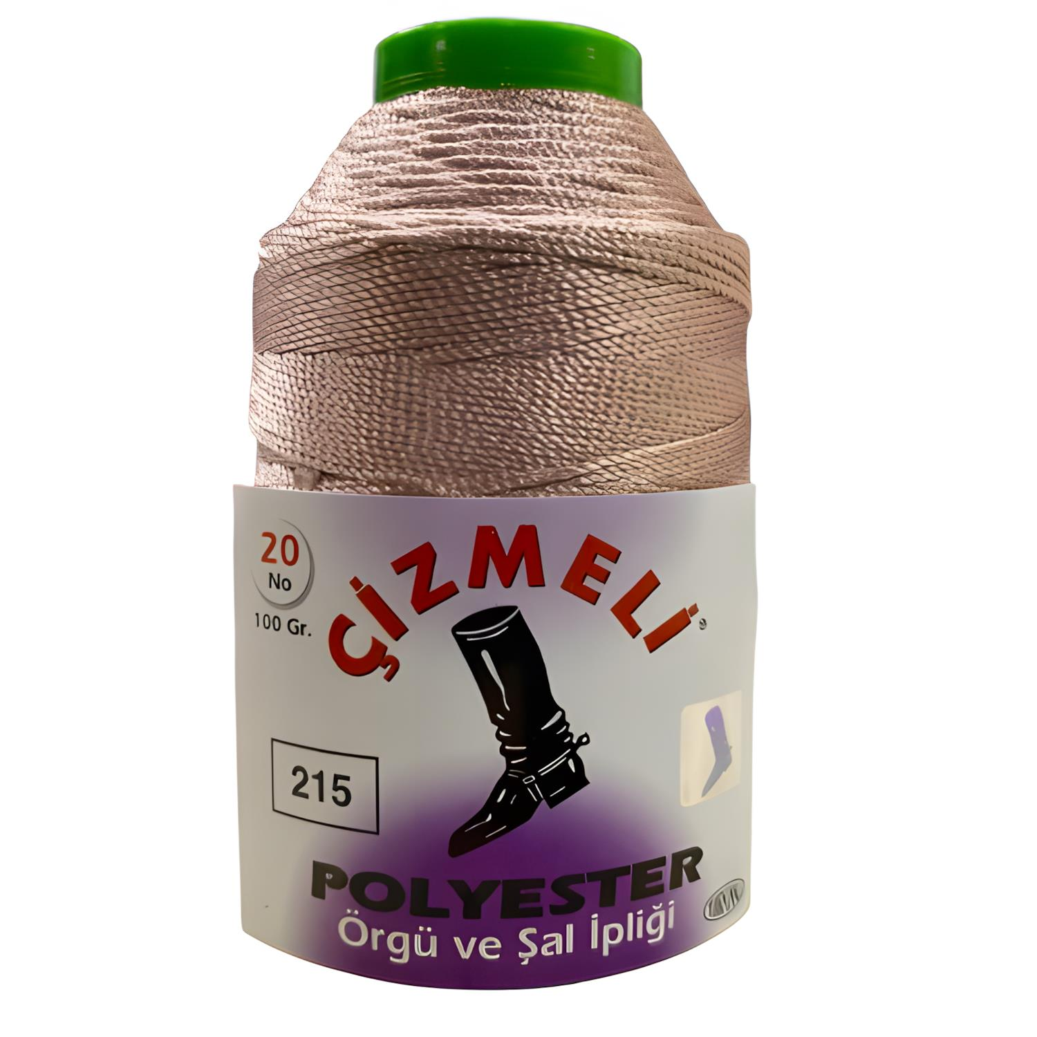 Çizmeli Polyester Örgü ve Şal İpliği No:20 100 gr 215 Pudra