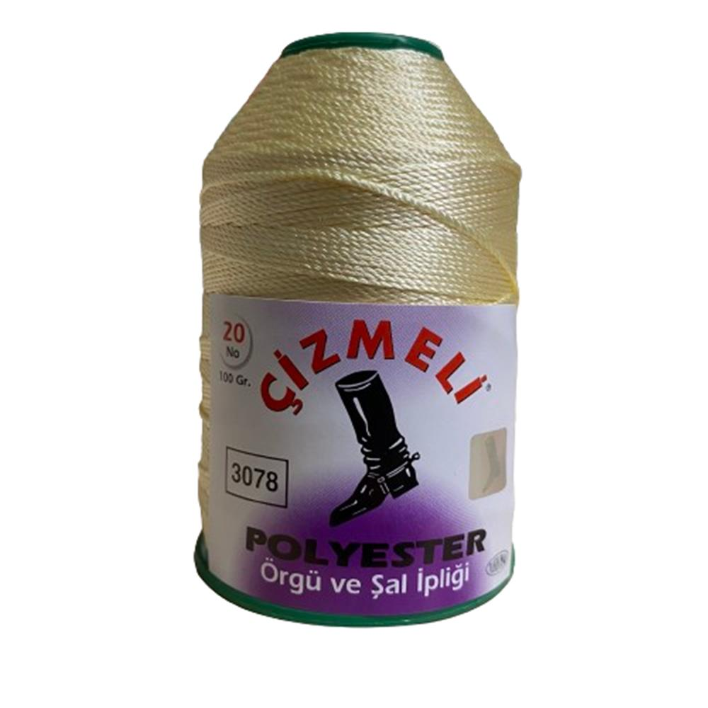 Çizmeli Polyester Örgü ve Şal İpliği No:20 100 gr 3078 Krem