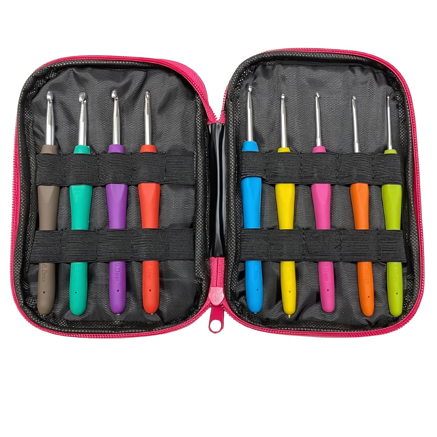 Elegant Pink Çantalı Ergonomik Silikon Tığ Seti FW4