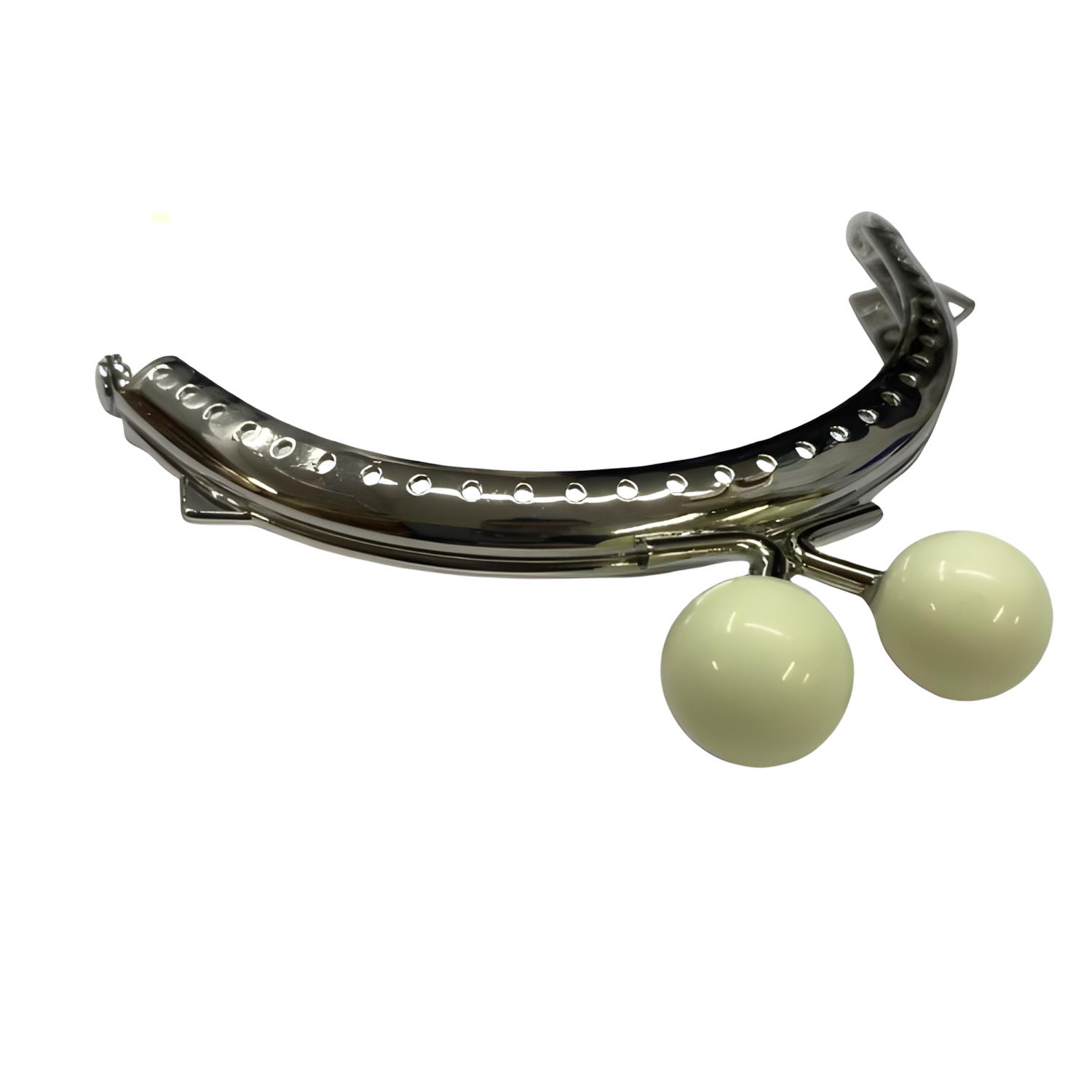 Boncuklu Metal Oval Cüzdan Klipsi 11 cm M7 Krem