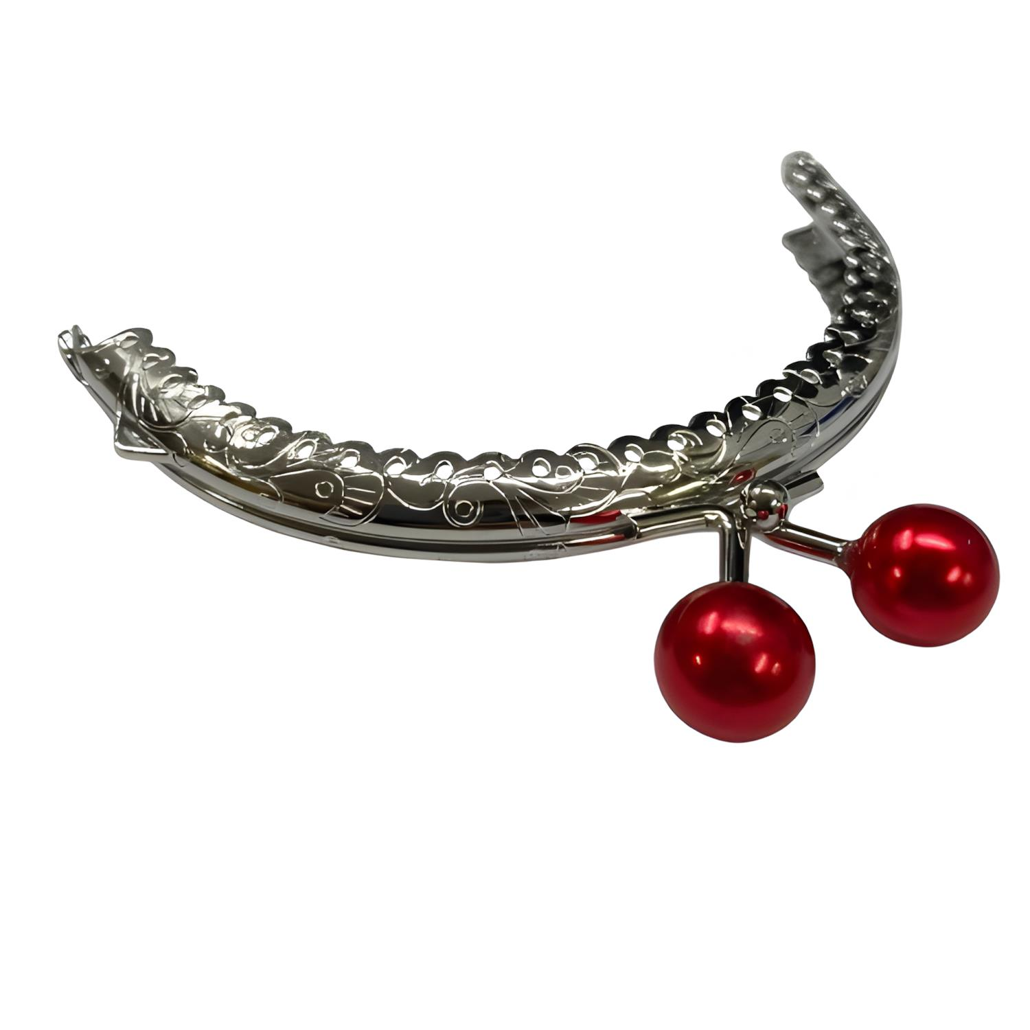 Boncuklu Metal Oval Cüzdan Klipsi 11 cm M7 Kırmızı