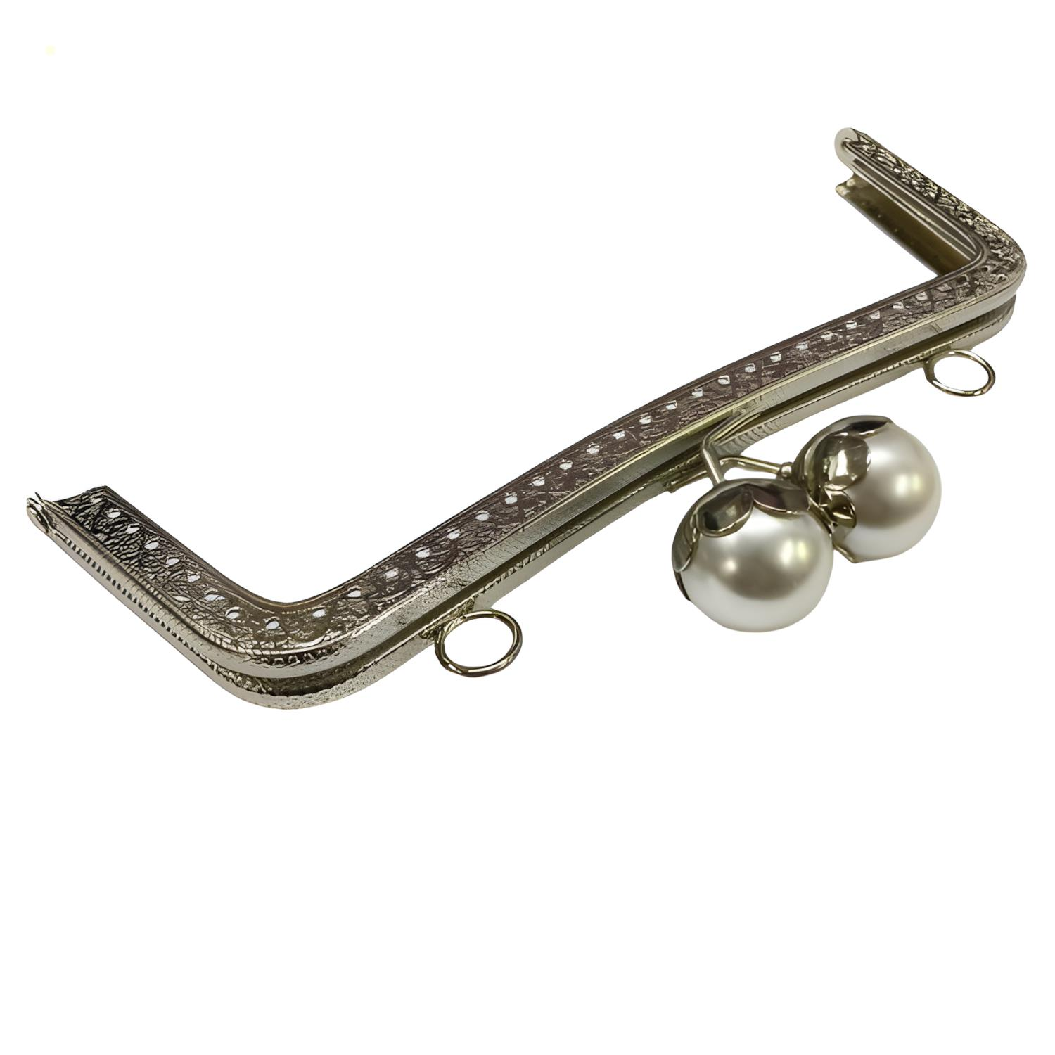 İncili Metal Çanta Sapı Bursu 21 cm M1 Gümüş