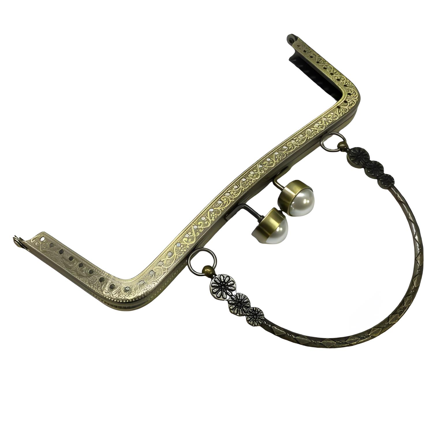 Kulplu İncili Metal Çanta Sapı Bursu 21 cm M3 Bakır