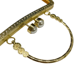 Kulplu İncili Metal Çanta Sapı Bursu 16,5 cm M4 Altın