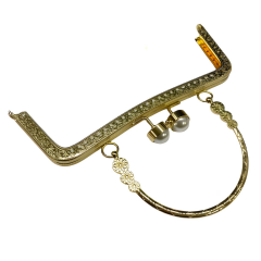 Kulplu İncili Metal Çanta Sapı Bursu 16,5 cm M4 Altın