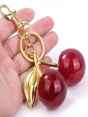 Elegant Kiraz Gold Charm Anahtarlık Çanta Aksesuarı