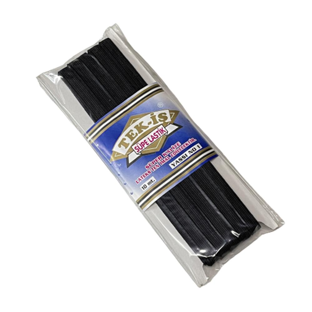 Lastik Tek-İş Sert Yumuşak Çamaşır Don Etek Bel Paça Bebe Lastiği Yassı Yumuşak 0,9cm No:1 SİYAH 10m