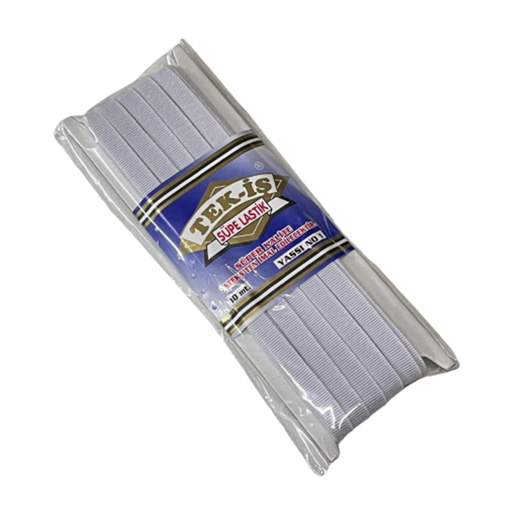 Lastik Tek-İş Sert Yumuşak Çamaşır Don Etek Bel Paça Bebe Lastiği Yassı Yumuşak 0,9cm No:1 BEYAZ 10m