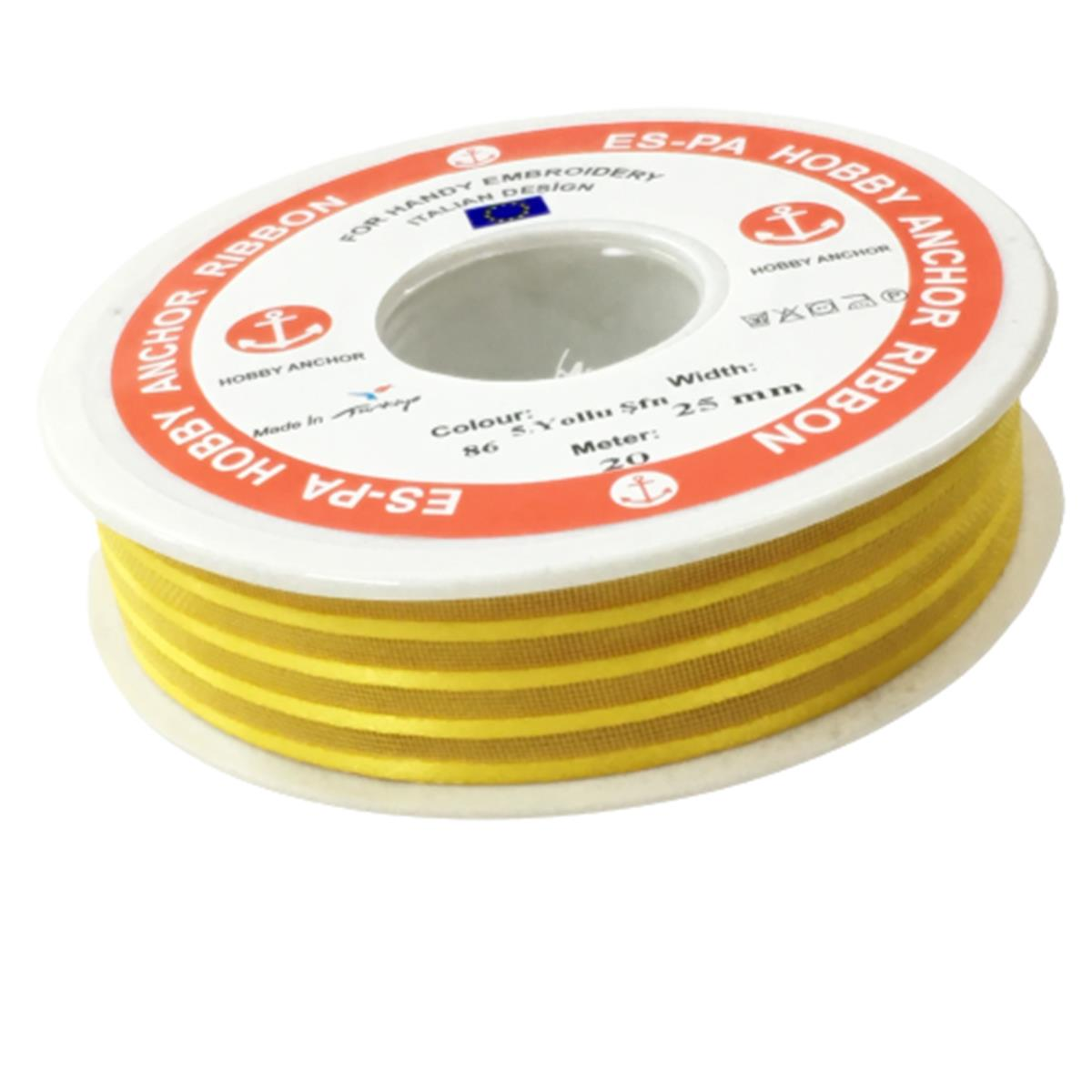 Şifon Kurdele 5 Yollu  25 mm 86 Sarı