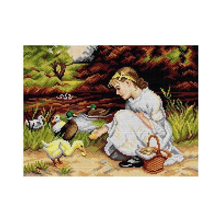 Orchidea Baskılı Goblen Ördek Besleyen Kız 2831 30*40 cm
