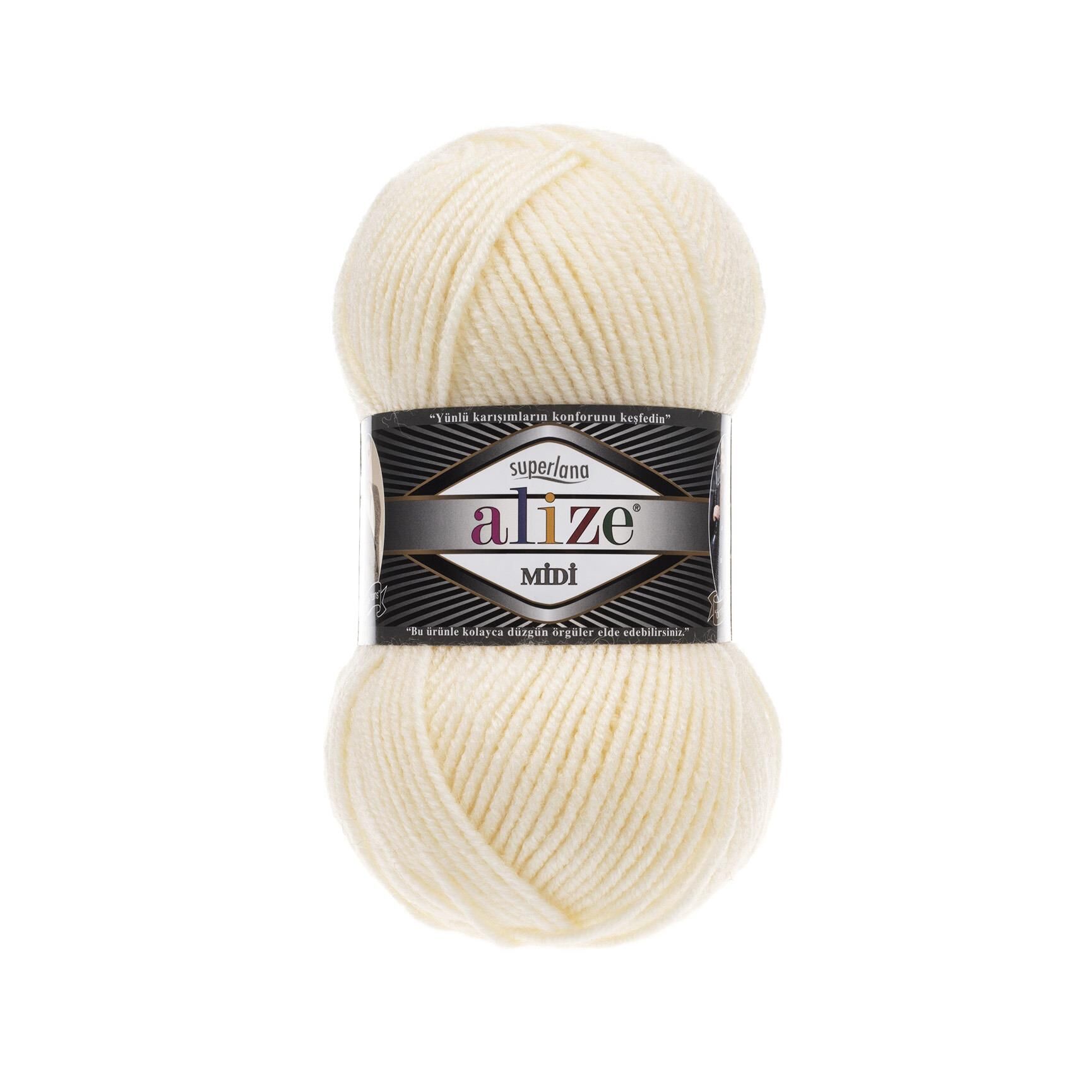 Alize Superlana Midi El Örgü İpliği 100 gr 01 Açık Krem