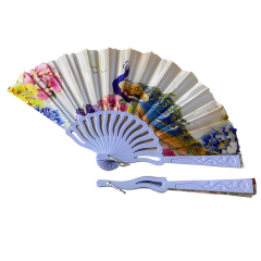 Tavus Kuşu Desenli Katlanır Kumaş Yelpaze 23 cm