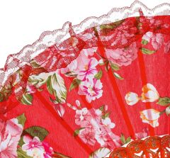 Çiçek Desenli Katlanır Kumaş Yelpaze 23 cm