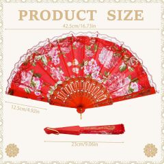 Çiçek Desenli Katlanır Kumaş Yelpaze 23 cm