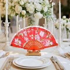 Çiçek Desenli Katlanır Kumaş Yelpaze 23 cm