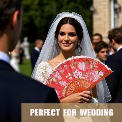 Çiçek Desenli Katlanır Kumaş Yelpaze 23 cm