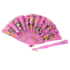 Çiçek Desenli Katlanır Kumaş Yelpaze 23 cm Mavi