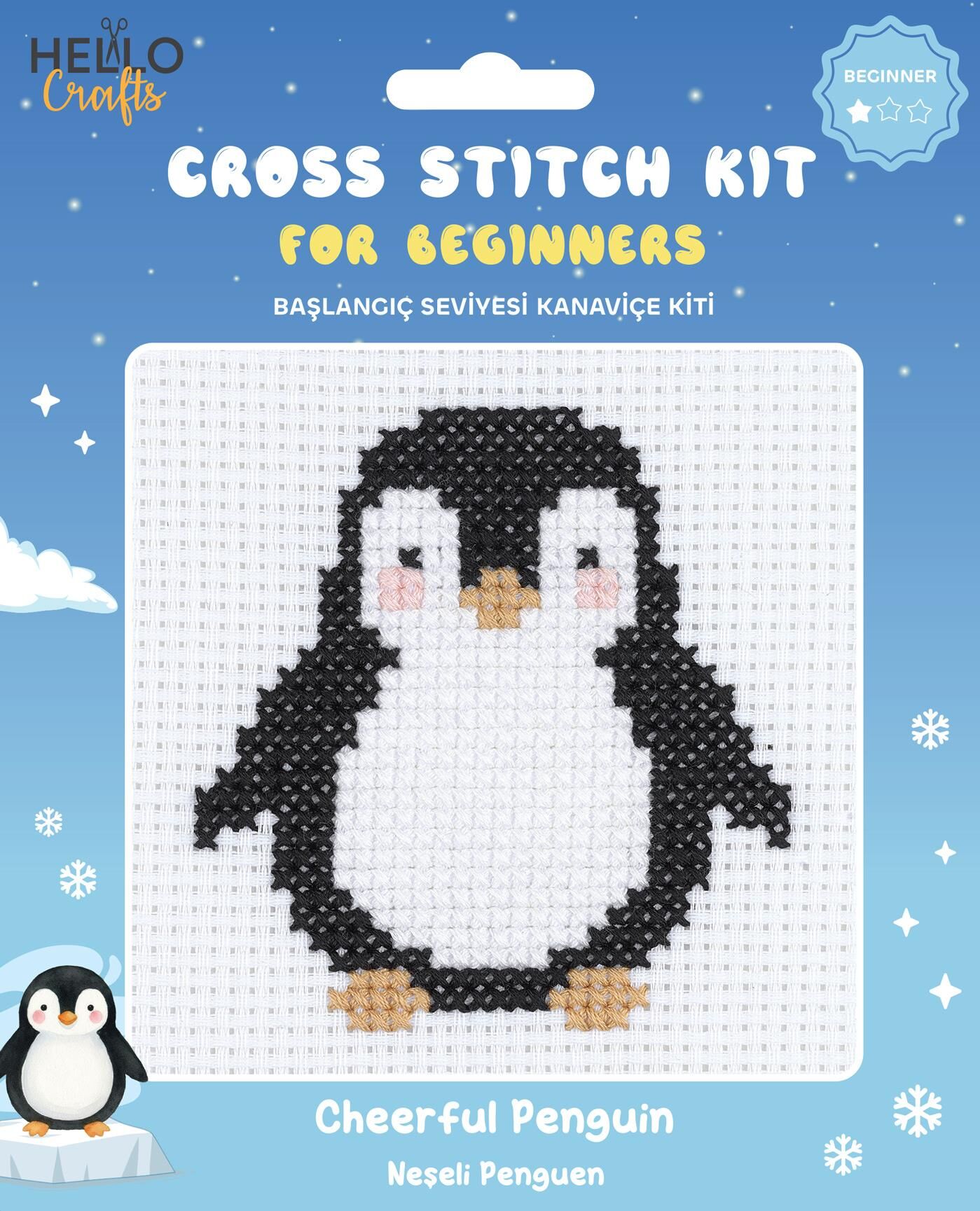 Hello Başlangıç Seviyesi Kanaviçe Kiti (iplik, iğne, kumaş) 15*15 cm HC551