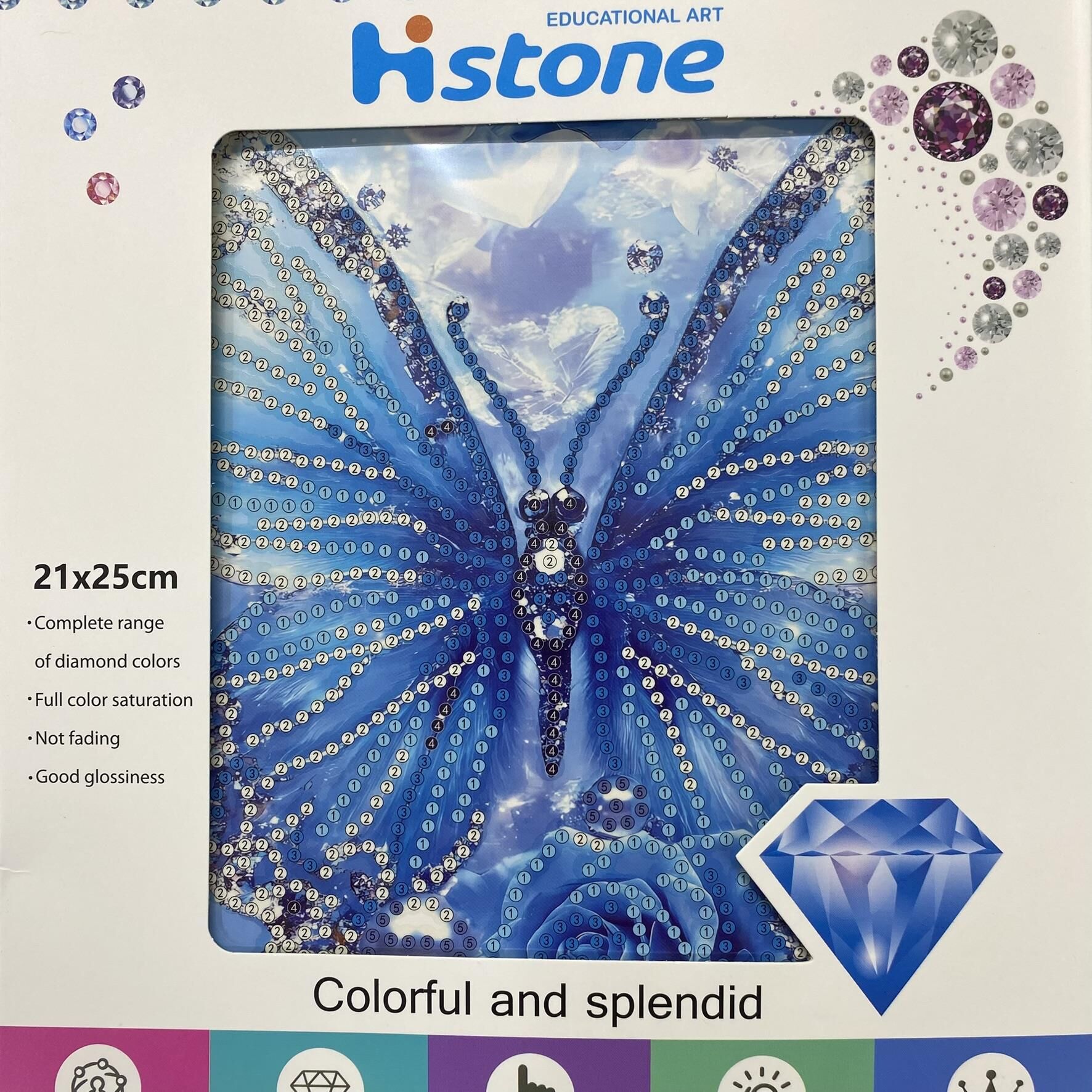 5D Yapışan Boncuk Goblen Mozaik Tablo Pano 21*25 cm Mavi Kelebek