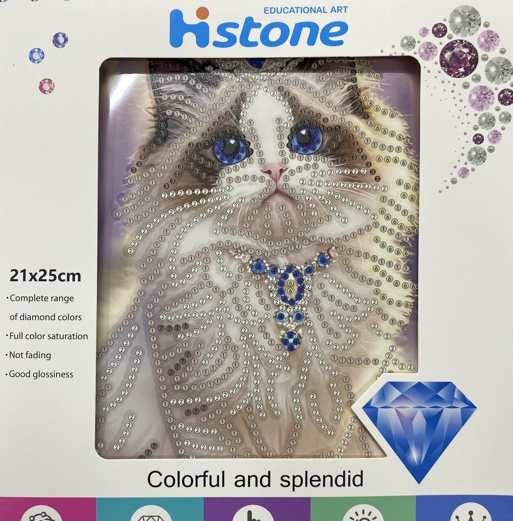 5D Yapışan Boncuk Goblen Mozaik Tablo Pano 21*25 cm Mavi Kedi