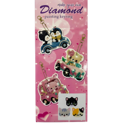 5D Yapışan Boncuk Anahtarlık 3'lü Set Kedi 6*7 cm