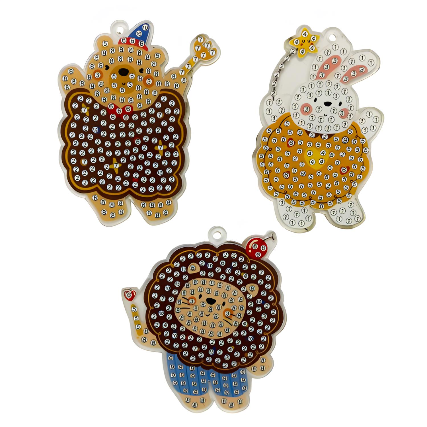 5D Yapışan Boncuk Anahtarlık 3'lü Set Tavşan Aslan Ayı 6*7 cm