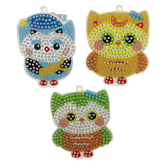 5D Yapışan Boncuk Anahtarlık 3'lü Set Baykuş 6*7 cm