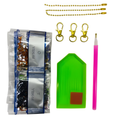 5D Yapışan Boncuk Anahtarlık 3'lü Set Kedi Köpek 6*7 cm