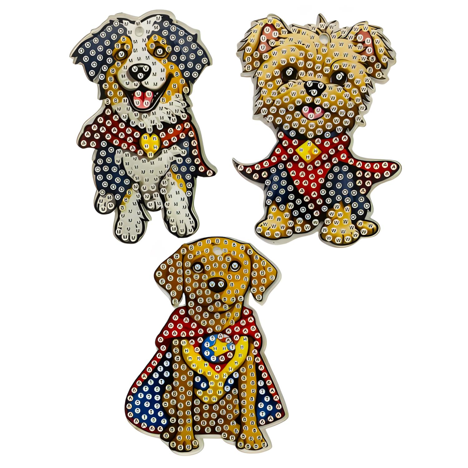 5D Yapışan Boncuk Anahtarlık 3'lü Set Kahraman Köpek 6*7 cm