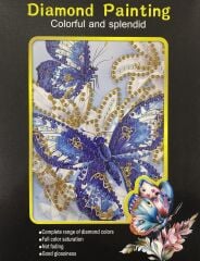 5D Yapışan Boncuk Goblen Mozaik Tablo Pano 15*20 cm Mavi Kelebek