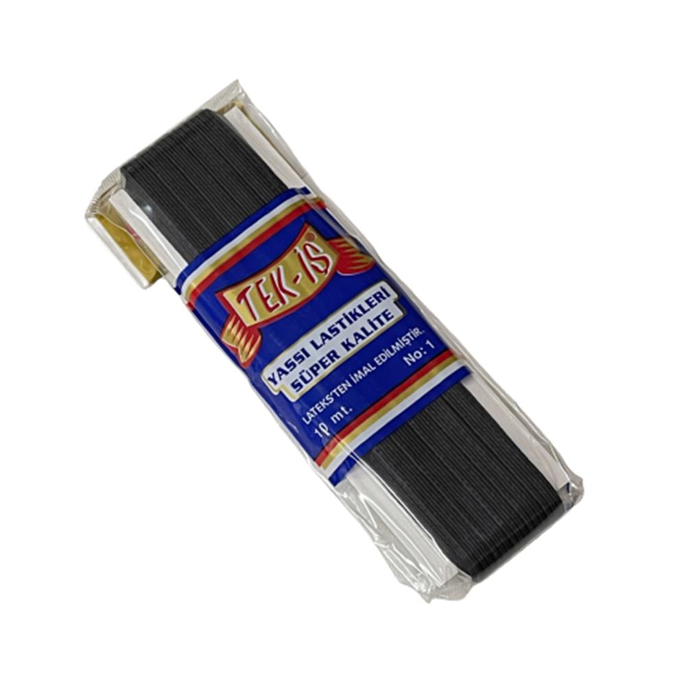 Lastik Tek-İş Sert Yumuşak Çamaşır Don Etek Bel Paça Bebe Lastiği Yassı Sert 7mm No:1 SİYAH 10m